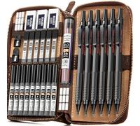 Nicpro 30 Piezas Portaminas Artísticas en Estuche de Cuero, Portaminas 0,5, 0,7, 0,9 y 2mm con 16 Recambios de tubos (6B 4B 2B HB 2H 4H color) para Dibujar Bosquejo-Negro