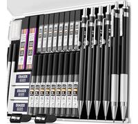 Nicpro 34 portaminas de arte negros, lápiz de dibujo de metal de 0,3, 0,5, 0,7, 0,9 mm y 2 portaminas de 2 mm (6B, 4B, 2B, HB, 2H, 4H) para dibujar bocetos, 19 tubos de repuesto para minas