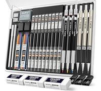 Nicpro 35 Piezas Portaminas Artísticas, Mechanical Pencil Retráctil 0,5, 0,7, 0,9 mm y 3 Piezas Portaminas 2 mm con 20 Recambios de Plomo tubo(Colores 6B 4B 2B HB 2H 4H) para Escribir con Estuche
