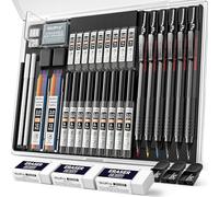 Nicpro 35 Piezas Portaminas Metal en Estuche, Profesionales Lápiz Dibujo Artístico 0.5, 0.7, 0.9 y 2mm Lápices Mecánicos con 20 tubos Recargas (HB 2H 2B 4H 4B 6B 6B Colors) para Dibujar Bosquejo-Negro