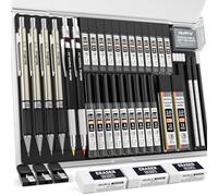 Nicpro 37 piezas portaminas para arte: 4 lápices de dibujo metálicos de 0,3 mm, 0,5 mm, 0,7 mm y 0,9 mm y 2 portaminas de 2 mm (colores 6B 4B 2B HB 2H 4H) para bocetos y dibujos.