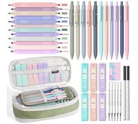 Nicpro 39 Piezas de Suministros Escolares Estéticos con Estuche para Bolígrafos, 12 colores Resaltadores lindos, 5 bolígrafos de tinta negra,6 Portaminas Pastel 0,5 y 0,7 mm