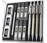 Nicpro 4 piezas Portaminas, 0,5mm mechanical pencil, set portaminas Metálica con 6 tubos de recarga de mina HB, 3 borradores, 9 borradores para capuchón, ideal para dibujar, escribir, bocetar