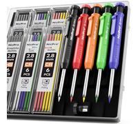 Nicpro 5 Piezas Lápices de Carpintero con Sacapuntas y Estuche, Lápices Mecánico con 41 Recambios en 6 Colores, Construcción de Marcador Agujero Profundo, Portaminas Resistentes para Arquitecto