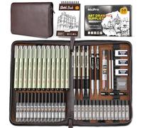 Nicpro 58 piezas portaminas en estuche de cuero, kit de dibujo artístico con lápiz de 0,3 0,5 0,7 0,9 y 2 mm, bolígrafo de 12 micras, cuaderno de bocetos y 30 tubos de repuesto para bocetos