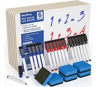 Nicpro 6 Piezas A4 pizarra blanca, Pequeño Tablero Blanco 22 x 30 cm Doble Cara con 18 Rotulador y 6 Borrador para Alumno Colegios, Oficinas