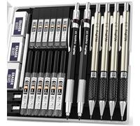 Nicpro 6 Piezas Arte Portaminas, 4 Metal Dibujo mechanical pencil 0,3 mm, 0,5 mm, 0,7 mm, 0,9 mm y 2 Piezas 2 mm Porta Minas(2B HB 2H) para esbozar el dibujo con 12 recambios de plomo tubo de la caja