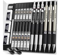Nicpro 6 Piezas Metálica Portaminas, Profesionales Portaminas 0.5, 0.7, 0.9, 2mm (2B HB 2H) con Minas, Borrador, Sacapuntas para Redacción Escribiendo
