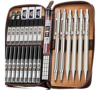 Nicpro 6 piezas portaminas de metal en estuche de piel, Lápiz de dibujo artístico de 0.3 0.5 0.7 0.9 y 2 mm, para bocetos y dibujos, con 18 tubos de recargas (6B 4B 2B HB 2H 4H colores)