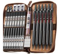 Nicpro 6 piezas portaminas de metal negro en estuche de cuero, lápiz de dibujo artístico 0.3 0.5 0.7 0.9 mm y 2 mm para dibujar y escribir, incluye 18 tubos de recarga (6B 4B 2B HB 2H 4H colores)
