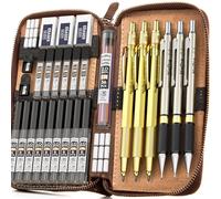 Nicpro 6 Piezas Portaminas en Estuche Cuero, Lápiz de Metal 0,5mm 0,7mm 0,9mm y 3 Piezas 2 mm con Recambios de Plomo (4B 2B HB 2H 4H) para Redacción Escribiendo