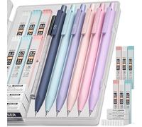 Nicpro 6 Piezas Portaminas Retráctil el Plastico, Portaminas 0,5 y 0,7 mm con Recarga de Lápiz HB, Borradores, Estuche, Lápices Bonito para Escritura de Estudiantes, Dibujo