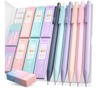 Nicpro 6 Piezas Portaminas Retráctil el Plastico, Portaminas 0,5 y 0,7 mm con Recarga de Lápiz HB, Borradores, Estuche, Lápices Bonito para Escritura de Estudiantes, Dibujo
