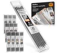 Nicpro 60 recambios de minas de carpintero 2.8mm, recambio de minas para portaminas de carpintero, minas de HB resistentes a la rotura para lápices de construcción, lápices para madera (negro)
