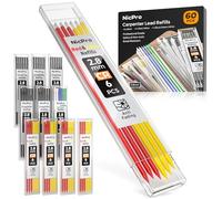 Nicpro 60 recambios de minas para lapiz carpintero, 2,8 mm minas resistentes a la rotura de HB para portaminas de construcción, portaminas para madera (negro, rojo, amarillo, verde, azul,blanco)