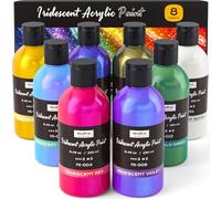 Nicpro 8 Colores Pintura Acrilica Iridiscente, 8×250 ml, Pinturas Acrilicas Metálica a Granel, Suministros de Pintura Artística No Tóxicos y con Cambio de Color para Lienzo, Tela, Roca y Madera