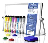 Nicpro A4 Mini Pizarra Blanca, Pizarra Magnética Doble Cara con Soporte, 8 Rotuladores, 1 Borrador, 4 Imanes, Caballete de Pizarra Portátil para Niños Estudiantes Útiles Escolares Oficina