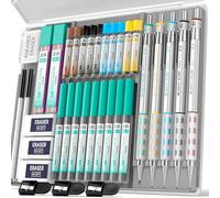 Nicpro Blocky Gear 5 piezas portaminas con estuche, portaminas de metal con minas de 0.3, 0.5, 0.7, 0.9, 2mm y 21 tubos (6B 4B 2B HB 2H 4H colores) recambios de minas