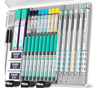 Nicpro Blocky Gear 6 portaminas con estuche, portaminas de metal con minas de 0.5, 0.7, 0.9mm y 2mm para dibujo y esbozo con 20 tubos (6B 4B 2B HB 2H 4H colores) recambios de minas