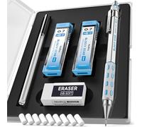 Nicpro Blocky Gear - Juego de lápices mecánicos de 0,7 mm en estuche, lápiz de metal con recambios de plomo, borrador para escritura artística profesional y adultos