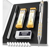 Nicpro Blocky Gear - Juego de portaminas de 0,9 mm en estuche, lápiz de metal con recambios de mina, borrador para escritura artística profesional y adulto, dibujo