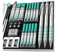 Nicpro Blocky Gear portaminas de 2mm, 3 portaminas de metal con 13 tubos de recambio de minas(HB 2B 2H 4B 4H 6B & colores), sacapuntas, gomas de borrar para carpintero escritura dibujo bosquejo