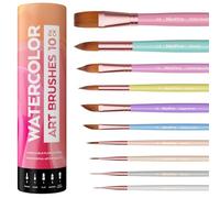 Nicpro Juego de 10 pinceles de acuarela pastel, pinceles profesionales de viaje con soporte y bolsa, punta redonda, lengua de gato, forro, daga, lavado para adultos, principiantes, acuarela, tintas,