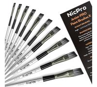 Nicpro Juego de 10 pinceles de pintura biselados, cerdas suaves de nailon sin pelo, mango largo, para artistas y principiantes, apto para acuarela, acrílico, tinta, gouache, aceite y témpera