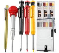 Nicpro Juego de 11 lápices mecánicos de carpintero, con lápiz de carpintero, marcador de lápiz sólido y sacapuntas, recambios de plomo rojo y amarillo y negro para arquitecto de carpintería