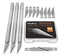 Nicpro Juego de 123 cuchillos para pasatiempos, 3 cuchillos de tallado con 120 cuchillas de arte SK-5 Utility #11, kit de manualidades de cortador de precisión para arte de cuero, álbumes de recortes,