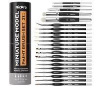 Nicpro Juego de 21 Pinceles de Pintura en Miniatura para Acuarela acrílica, Pincel seco para, Pintura, Modelo, miniaturas DND, con contenedor