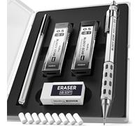 Nicpro Juego de lápices de presión de 0,5 mm en estuche, serie Blocky Gear, lápices mecánicos de metal con minas HB, goma de borrar, lápices para escritura artística profesional y para adultos, dibujo