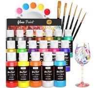Nicpro juego de pintura para cristal, 18 colores x 30 ml pintura ceramica, esmalte acrílico impermeable para decorar copas de vino transparentes, Vidrio, porcelana, con 6 pinceles y 1 paleta