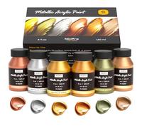Nicpro Juego De Pinturas Acrílicas Metálicas, 6 Colores Pinturas Metálicas De 4 OZ/ 120 ML, Efecto De Alto Brillo, Pintura Acrílica Brillante Metálica para Muebles De Tela, Cerámica, Madera, Lienzo
