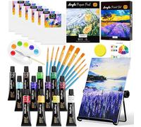 Nicpro Juego de Pinturas Acrílicas para Adultos 34 Piezas, 12 X 12 ml Pinturas Acrílicas para Pintar, con Caballete de Mesa, 6 Lienzos, 10 Pinceles, Esponja y Paleta, Acrilicos para Principiantes