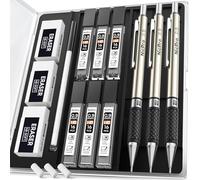 Nicpro Juego de portaminas de 0,9 mm con estuche, 3 lápices mecánicos de metal con 6 tubos HB #2 de repuesto de plomo, 3 gomas de borrar, 9 recambios de borrador, lápiz mecánico de arte 0.9 para