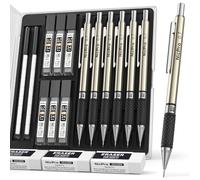 Nicpro Juego de portaminas mecánicas de 0,7 mm para dibujo artístico, 6 lapicera de dibujo metálicos de 0,7 mm, recambios de mina HB y 18 gomas de borrar para adultos, niños, artistas, escritura