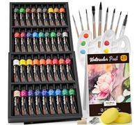 Nicpro Kit de pintura de acuarela, juego de 36 tubos de pintura de acuarela, 8 pinceles sintéticos de ardilla, 25 bloc de papel, paleta, rueda de color para artistas, principiantes, niños y adultos