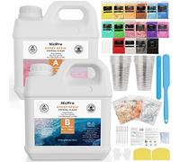 Nicpro kit resina epoxi transparente de 2160 ml/72 onzas, resina epoxi para mesas artesanales, fabricación de joyas, molduras, pintura artística con 16 polvos de mica, tazas medidoras y más