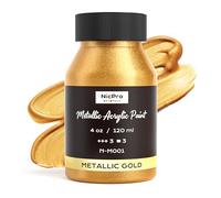Nicpro Oro Pintura Acrilica Metálico, 120 ml Acrilico Oro No Tóxica, Resistente a La Decoloración, Pintura Dorada para Metal, Madera, Arcilla, Tela, Lienzo, Muebles, Manualidades y Materiales de Arte