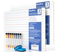 Nicpro Paquete de 2 pizarras blancas A3, 30 x 42 cm, doble cara, en blanco y rayado, a granel, con 8 bolígrafos a base de agua, pizarra blanca pequeña, portátil, escritura para niños, estudiantes y