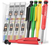 Nicpro Paquete de 4 lápices de carpintero con sacapuntas y funda, juego de lápices mecánicos de carpintero con 52 recambios, herramientas de carpintería con marcador de agujero profundo, lápices de