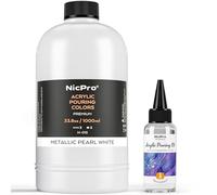 Nicpro Pintura acrílica de color perla metálica blanca, suministros de pintura premezclada de 33.8 onzas con aceite de silicona para lienzo, roca, creación de celdas de madera, pintura artística