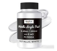 Nicpro Pintura Acrílica Metálica Blanco Perla, 250 ml Pintura Blanco Nacarada, Pintura Acrílica No Tóxica, Pintura para Metal, Madera, Arcilla, Tela, Lienzo, Cerámica, Muebles, Artesanías