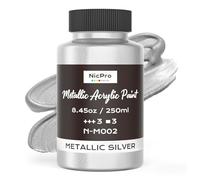Nicpro Pintura Acrilica Plata Metalizada 250 ML, Pintura Acrílica Metálica, No Tóxica, Pintura Plateada para Metal, Madera, Arcilla, Tela, Lienzo, Muebles, Artesanías y Suministros De Arte