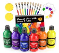 Nicpro Pintura De Dedos para niños 6 x 250 ml, Pintura Témpera Lavables, No Tóxica, 10 Pinceles, 2 Paletas,2 Esponjas, Pintura para Manos y Pies, Regalos de Aprendizaje