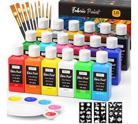 Nicpro Pintura para Tela Lavable 18 Colores de Pintura Textil 60 ml, Pintura para Ropa Permanente con 10 Pinceles, Paleta, Plantillas, No Tóxicas, para Camisetas, Zapatos, Bolsos, Jeans