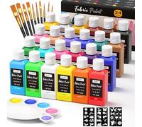 Nicpro Pintura para Tela Lavable 24 Colores de Pintura Textil 60 ml, Pintura para Ropa Permanente con 10 Pinceles, Paleta, Plantillas, No Tóxicas, para Camisetas, Zapatos, Bolsos, Jeans
