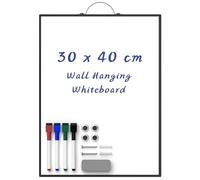 Nicpro Pizarra blanca colgante A3 para pared de 30 x 40 cm, pizarra blanca magnética de borrado en seco con 4 bolígrafos, 4 imanes, borrador, tablero enmarcado de aluminio negro portátil para niños