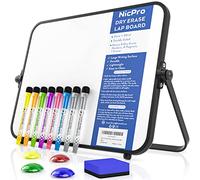 Nicpro Pizarra blanca pequeña de borrado en seco A4 con soporte antideslizante, 21x30 cm, pizarra blanca magnética de doble cara con 8 bolígrafos, borrador, imán, estudiantes, uso en el aula